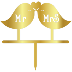 Връх за торта "Мистър § Мисис - влюбени гълъбчета" - златен
